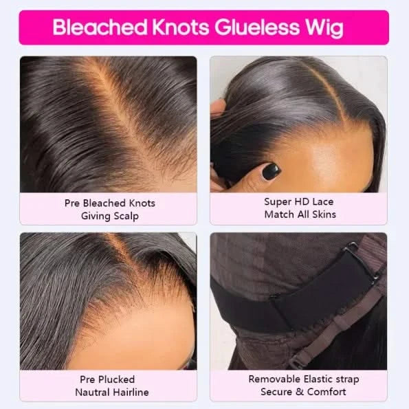 Glueless Short Bob Straight Hair Wig with Bangs 5×5 HD Lace 180% Density - Onime Hair