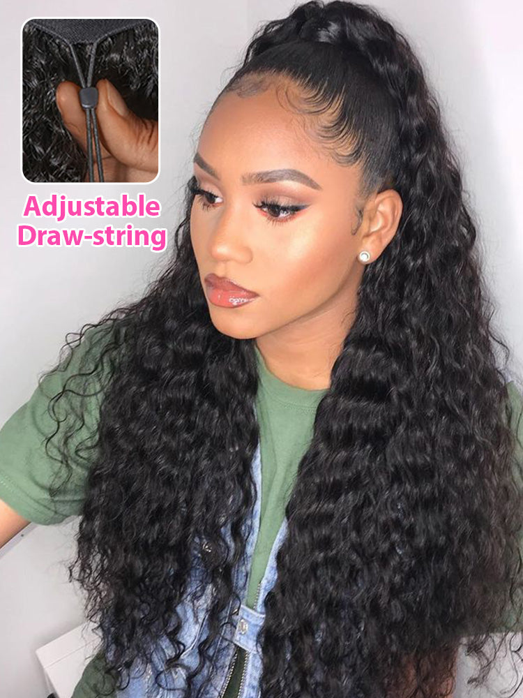 onimehair™ 3 In 1 Half Wig Water Wave Glueless Install Half Wig With Adjustable String Beginner Friendly 250%Density