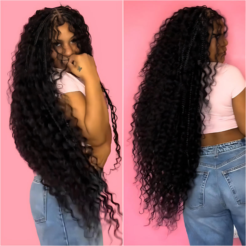 Onimehair™Glueless Exquisite Long Loose Curls with Braided Parting 7x5 / 13x4 HD Transparent Lace Front Human Hair Wig-Amanda Hair