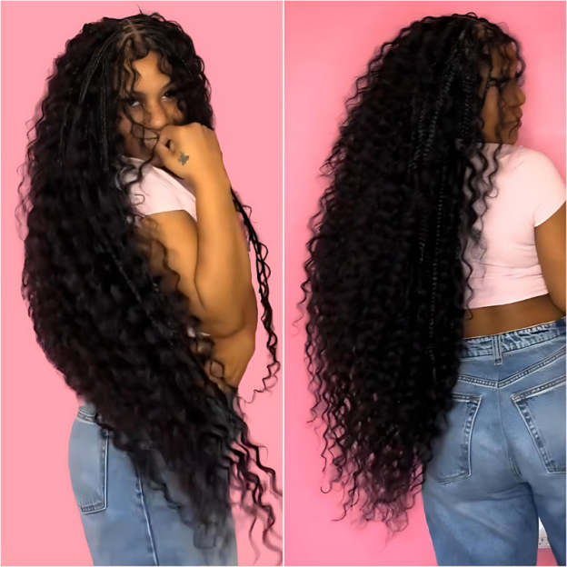 Onimehair™Glueless Exquisite Long Loose Curls with Braided Parting 7x5 / 13x4 HD Transparent Lace Front Human Hair Wig-Amanda Hair