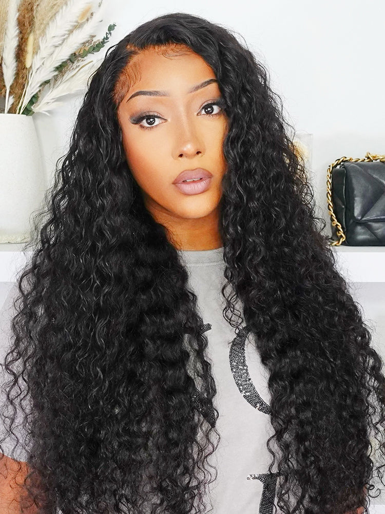 Onimehair™ Pre-bleached Wear Go Glueless Wig 7x5 Pre-cut HD Lace Water Wave Human Hair