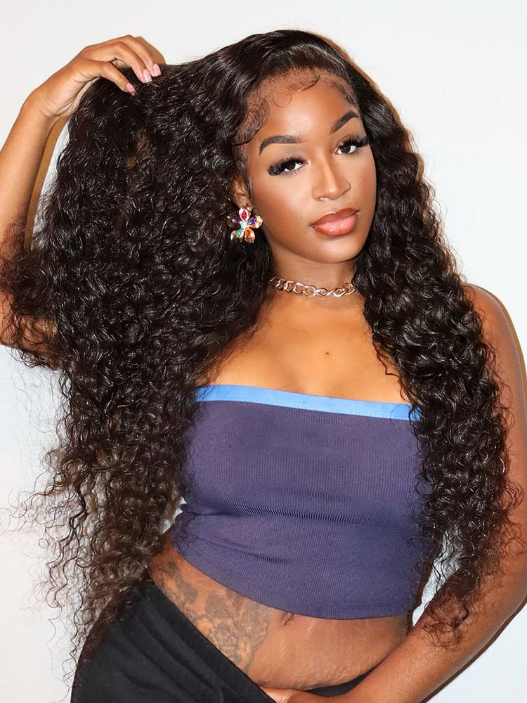 Onimehair™ Pre-bleached Wear Go Glueless Wig 7x5 Pre-cut HD Lace Water Wave Human Hair