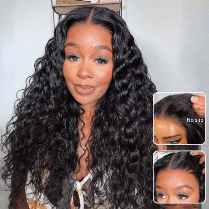 Onimehair™Glueless Water Wave 7x5 / 13x4 Transparent HD Lace Pull and Go Invisible Drawstring Human Hair Wigs