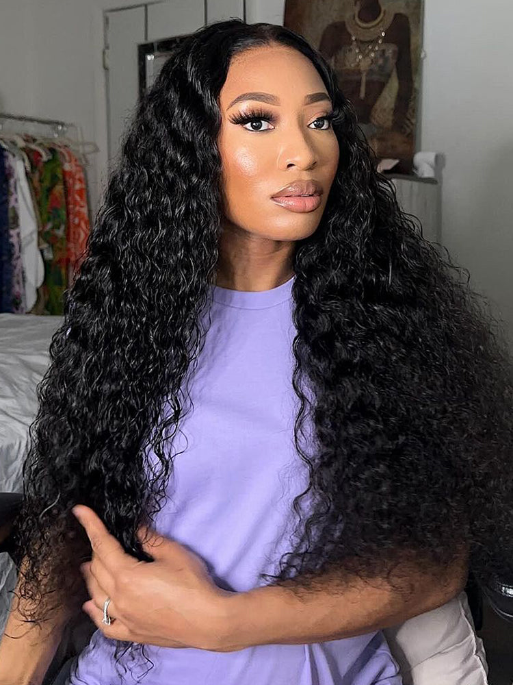 Onimehair™ Pre-bleached Wear Go Glueless Wig 7x5 Pre-cut HD Lace Water Wave Human Hair
