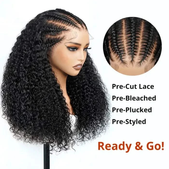 Curly Bob Wig Human Hair 13x4 HD Lace Front Wigs For Black Women Human Hair Pre Plucked Wear And Go Glueless Short Wet And Wavy Braided Wig Black Color - Onime Hair