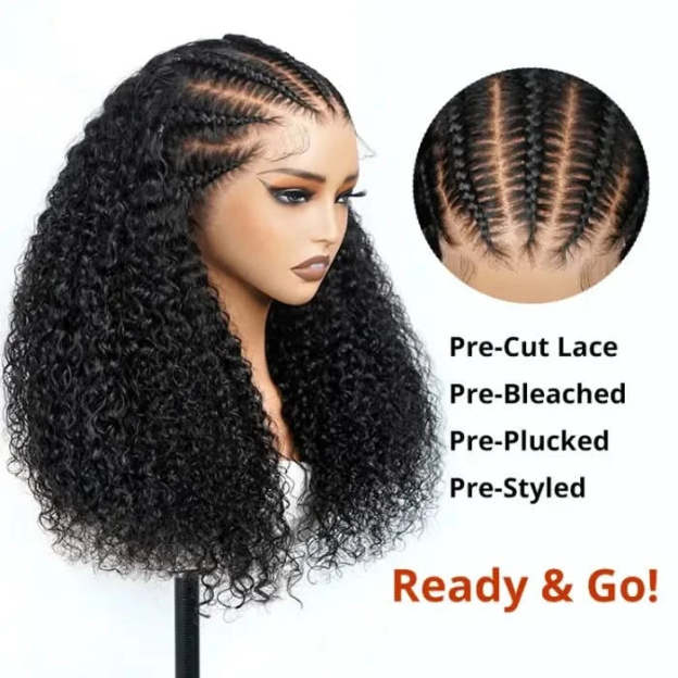 Curly Bob Wig Human Hair 13x4 HD Lace Front Wigs For Black Women Human Hair Pre Plucked Wear And Go Glueless Short Wet And Wavy Braided Wig Black Color - Onime Hair