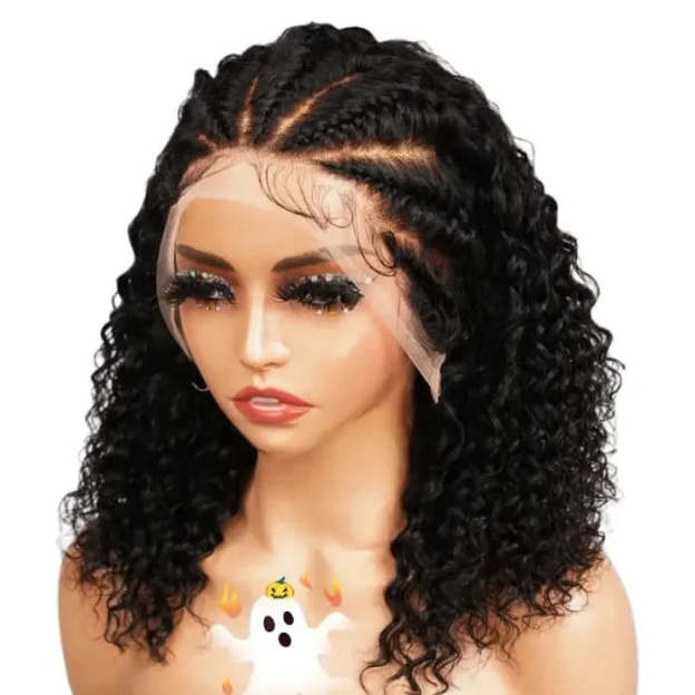 Curly Bob Wig Human Hair 13x4 HD Lace Front Wigs For Black Women Human Hair Pre Plucked Wear And Go Glueless Short Wet And Wavy Braided Wig Black Color - Onime Hair