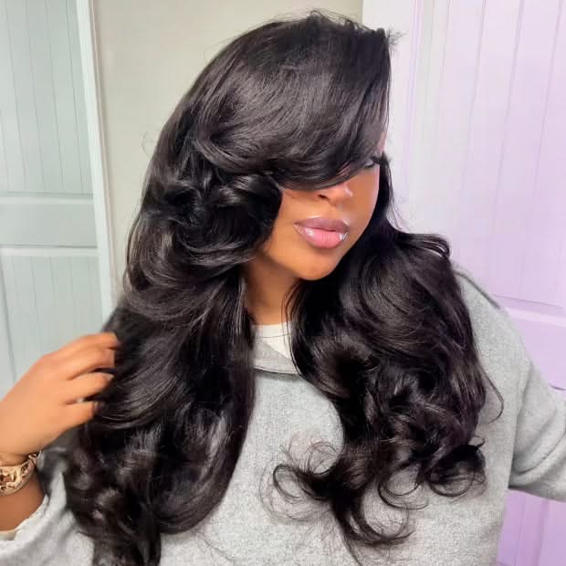 Pre Styled Butterfly Cut Layered Yaki Body V Part Human Hair Wigs With Drawstring 250% Density - Onime Hair