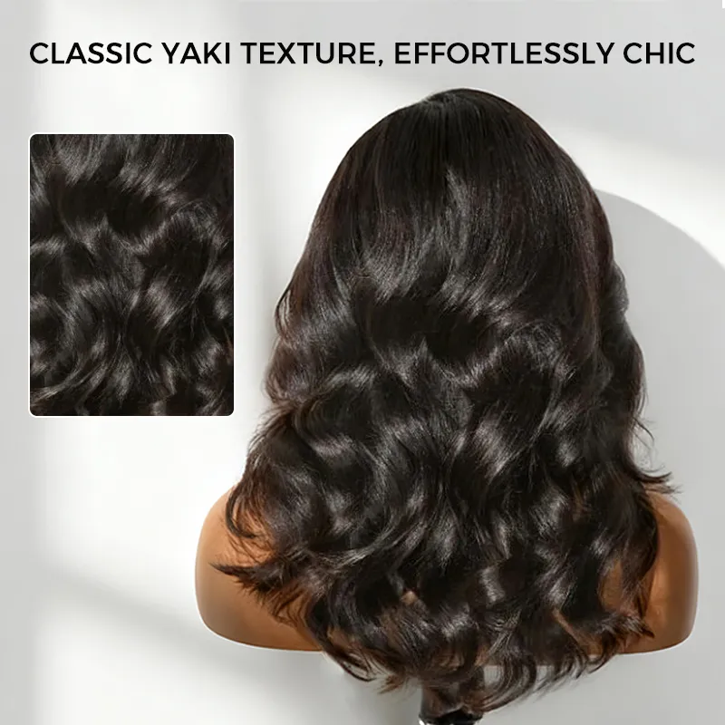 Yaki Loose Wavy Wave 6×5 Lace C Side Part Mid Length Human Hair Glueless Wig