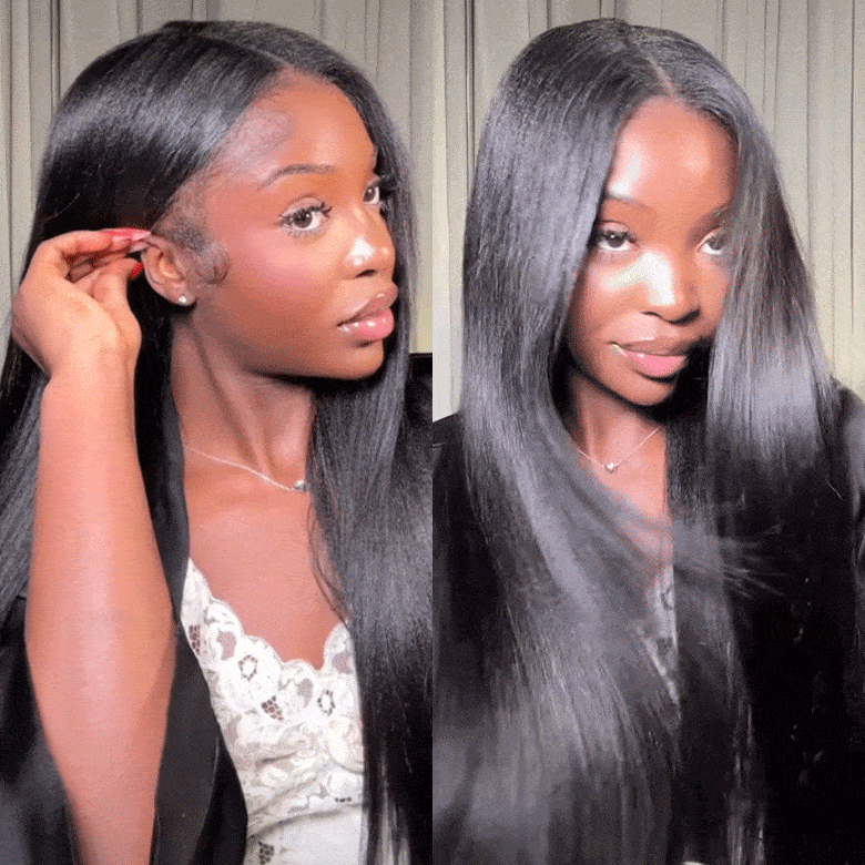 Onimehair™ Straight 7x5 Glueless Lace Natural Black Color Put On and Go Invisi Drawstring Human Hair Wigs