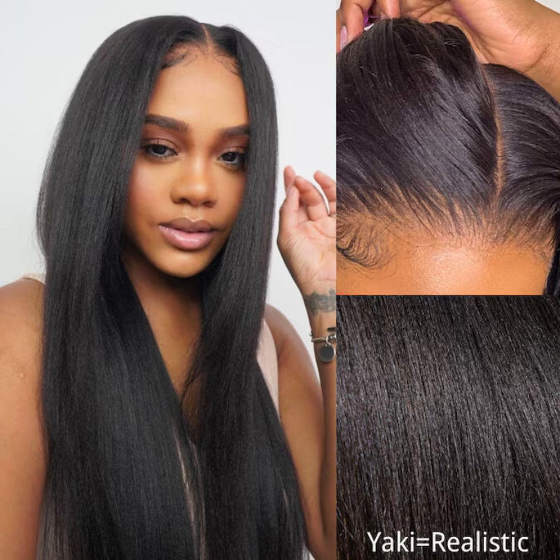 Onimehair™ Straight 7x5 Glueless Lace Natural Black Color Put On and Go Invisi Drawstring Human Hair Wigs