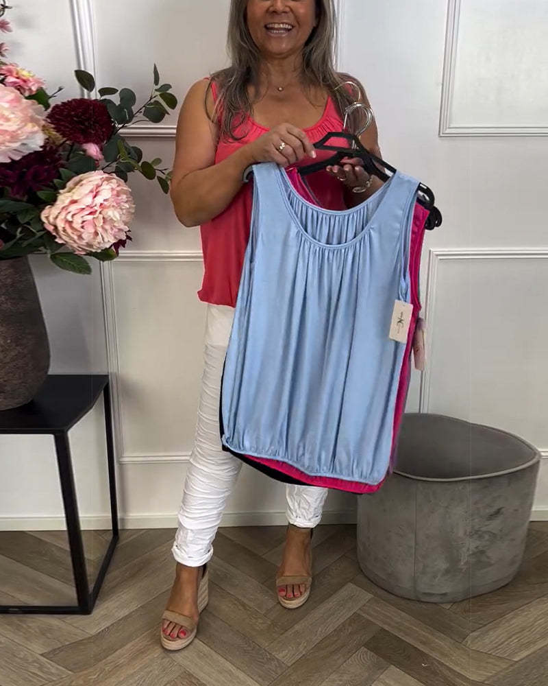 Linne Ärmlös Enfärgad Plisserad