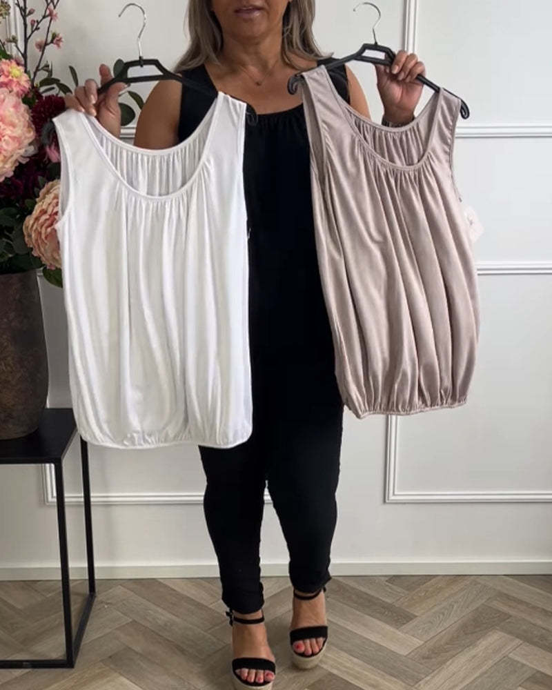 Linne Ärmlös Enfärgad Plisserad