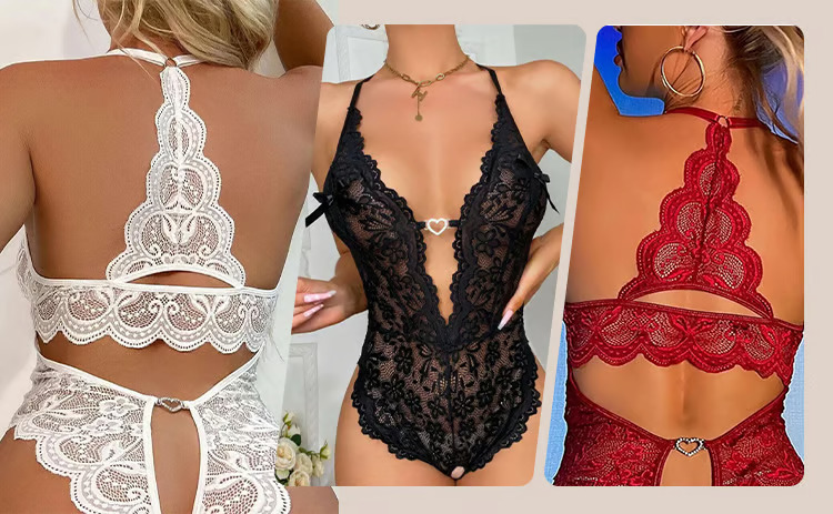 Öppen Gren Spetsig Sexig Pyjamas