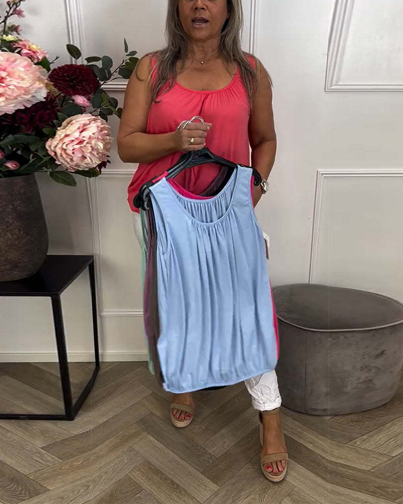 Linne Ärmlös Enfärgad Plisserad