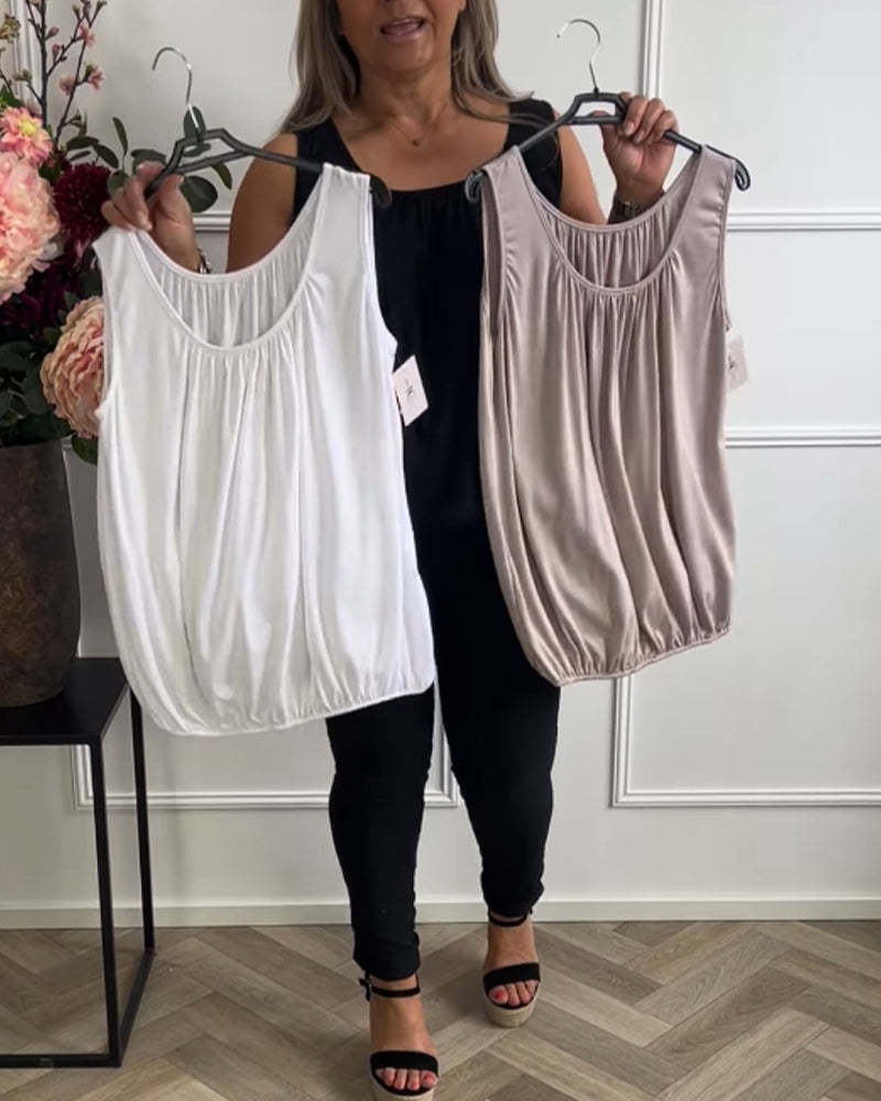 Linne Ärmlös Enfärgad Plisserad