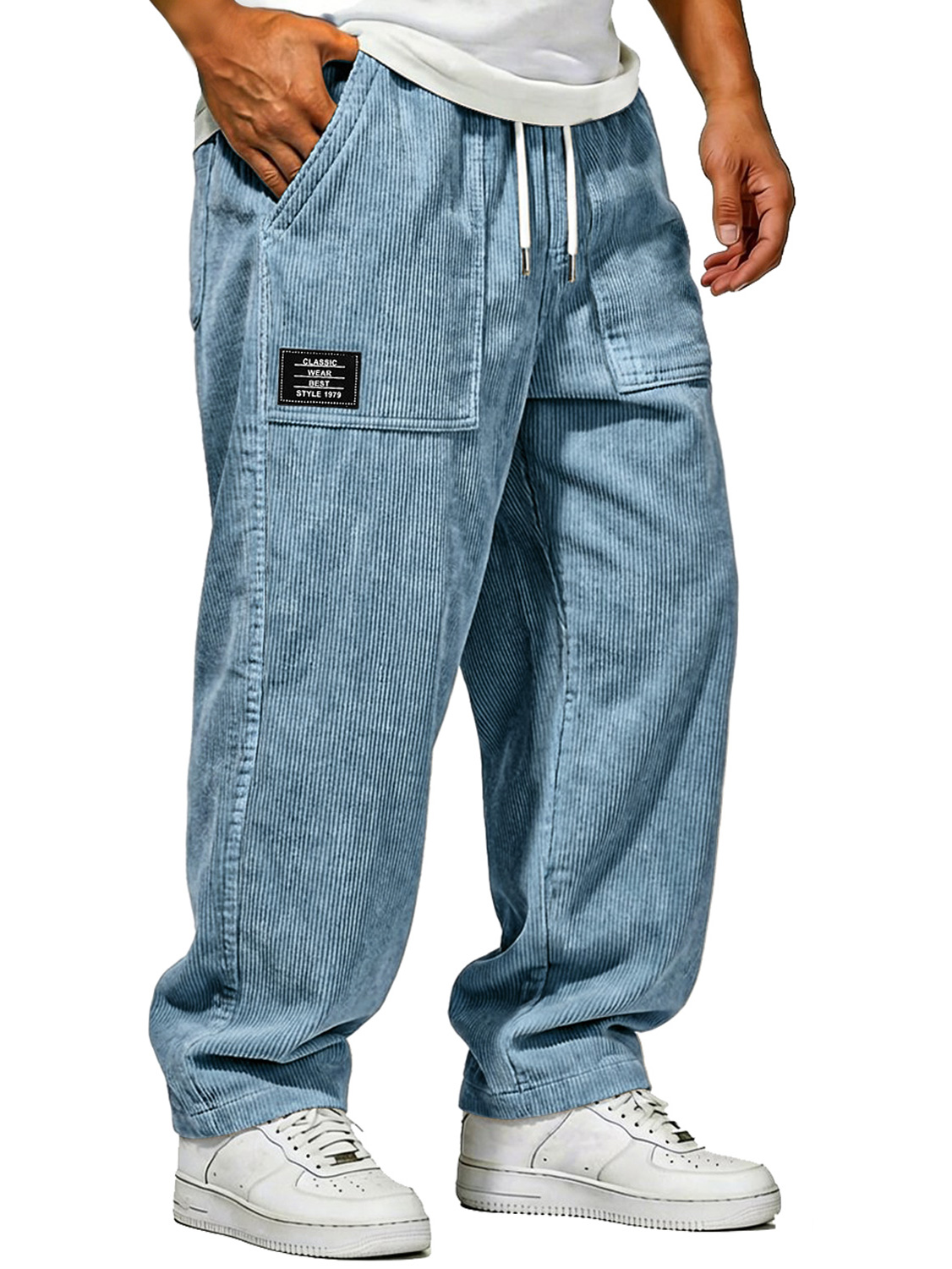 Vintage-Cordhose für Herren mit aufgesetzten Taschen und gesticktem Logo