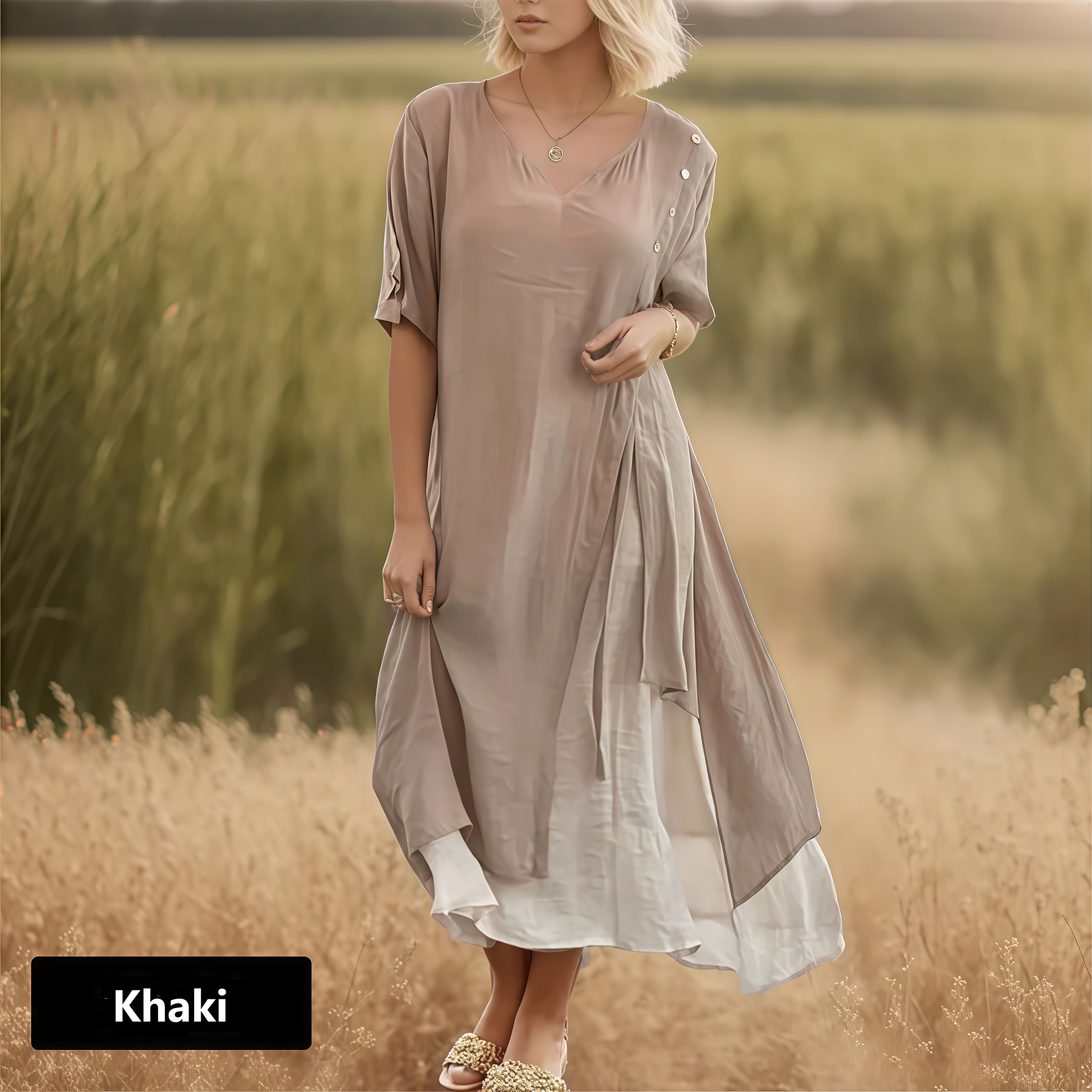 Litterär retro V-ringad designklänning