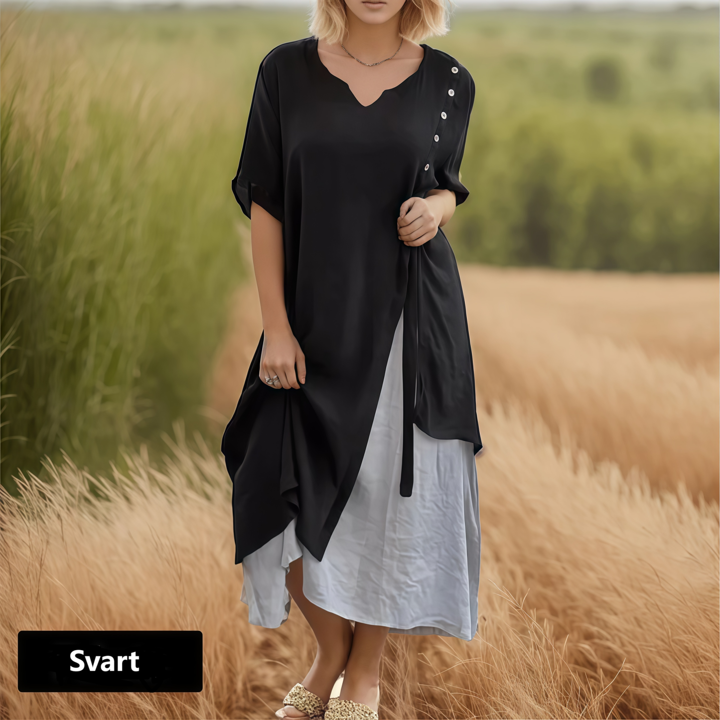 Litterär retro V-ringad designklänning