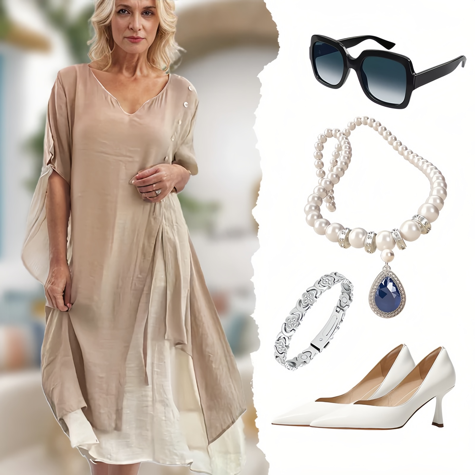 Litterär retro V-ringad designklänning