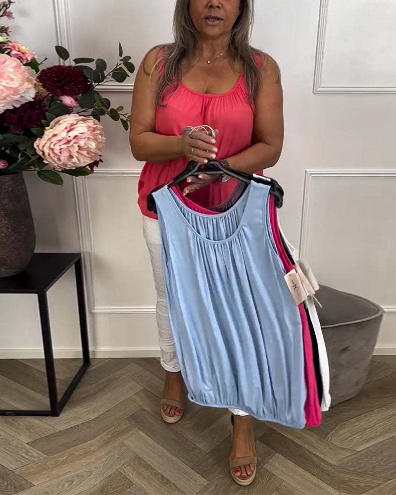 Linne Ärmlös Enfärgad Plisserad