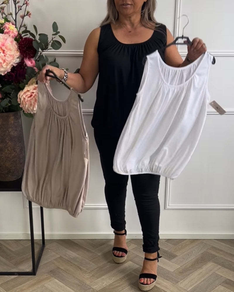 Linne Ärmlös Enfärgad Plisserad