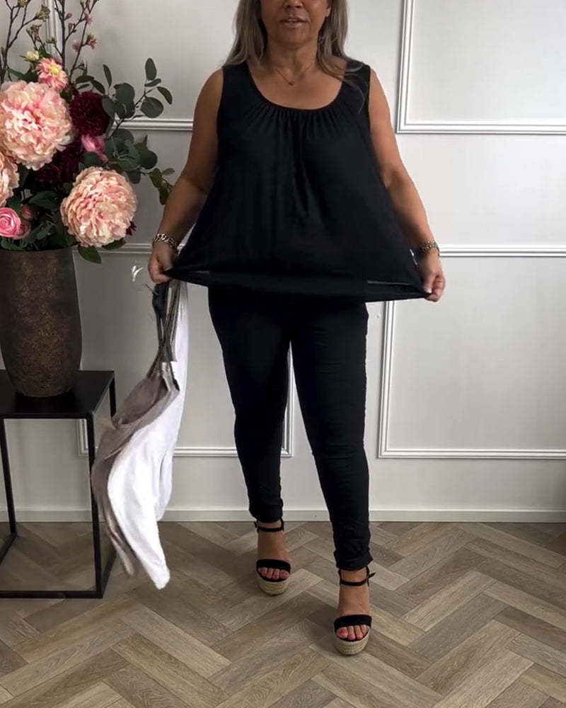 Linne Ärmlös Enfärgad Plisserad