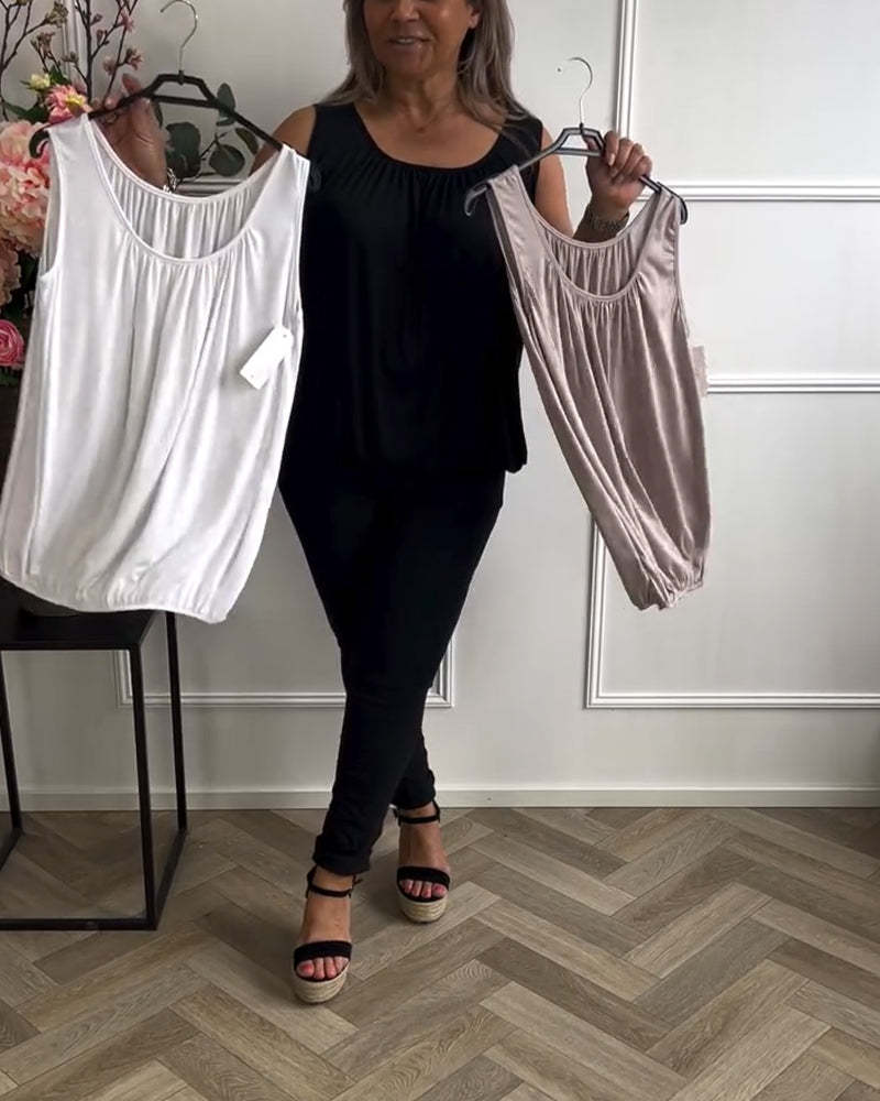 Linne Ärmlös Enfärgad Plisserad