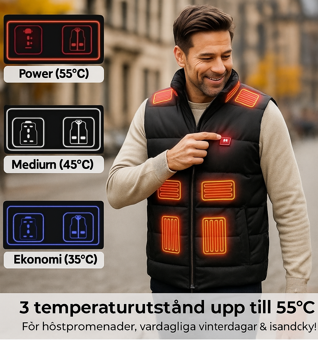 Uppladdningsbar värmeväst (med USB-anslutning)