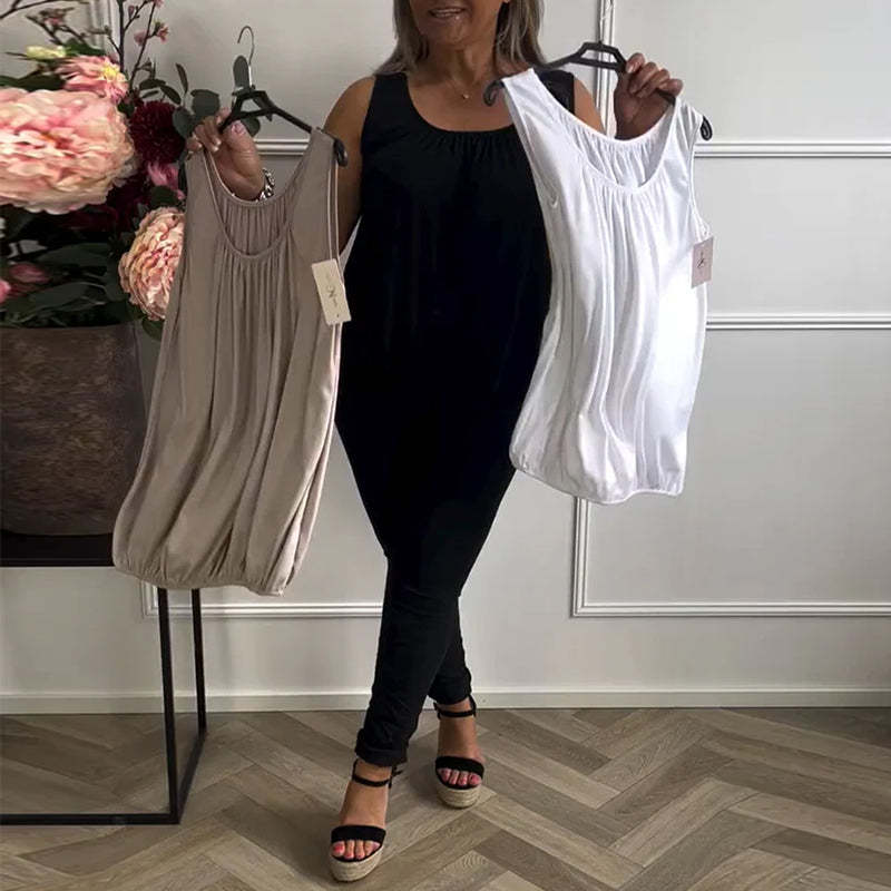 Linne Ärmlös Enfärgad Plisserad