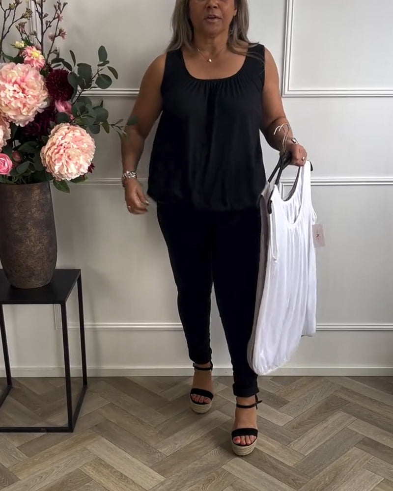 Linne Ärmlös Enfärgad Plisserad