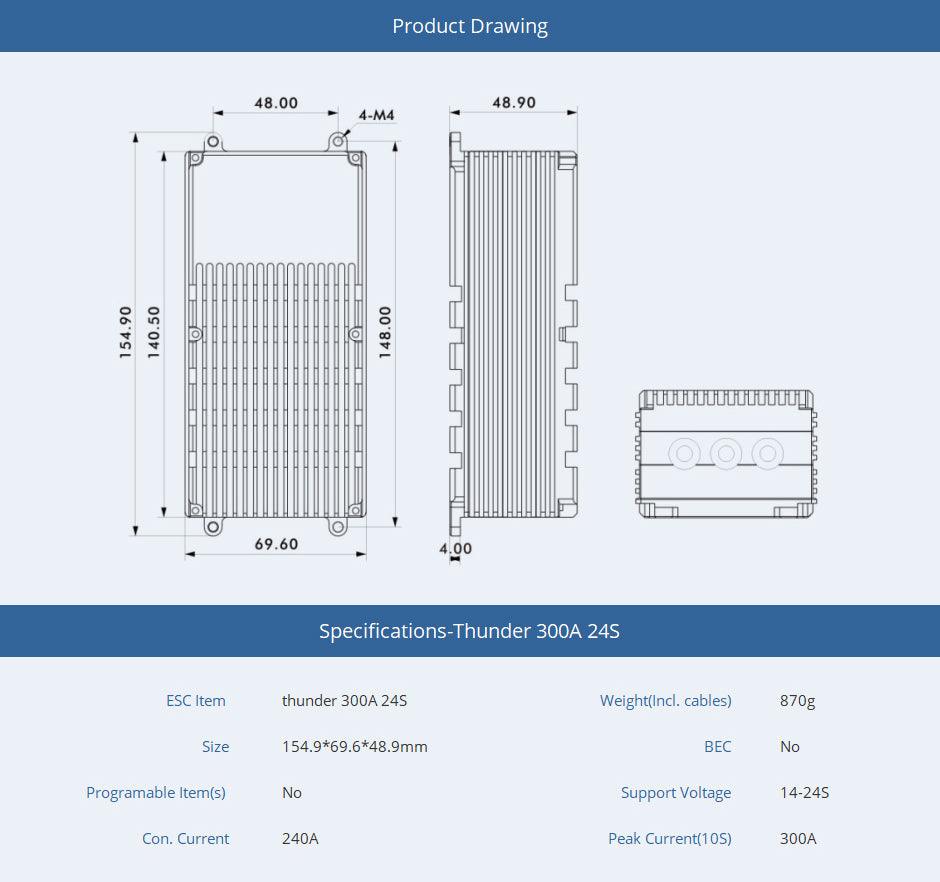 TMOTOR Thunder 300A 24S ESC - T-MOTOR