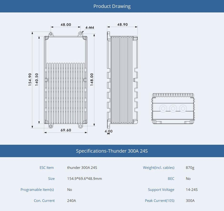 TMOTOR Thunder 300A 24S ESC - T-MOTOR