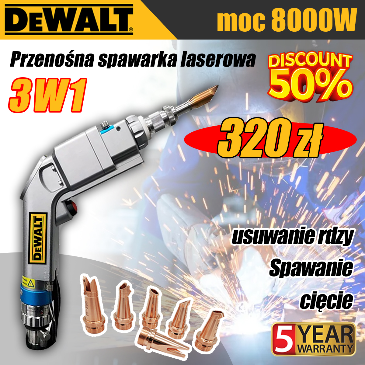 Spawarka laserowa Dewalt (3 w 1): spawanie + cięcie + usuwanie rdzy 8000W. Pożegnaj się z redundancją narzędzi i zwiększ wydajność o 300%!