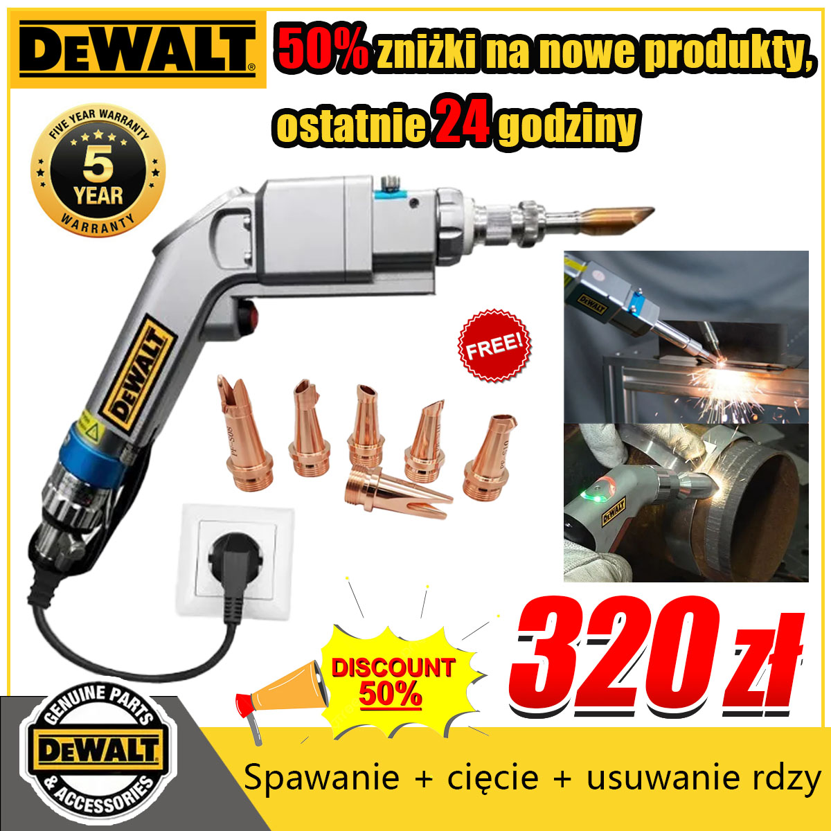 Spawarka laserowa (3 w 1) Najnowszy model DEWALT 2024 spawanie + cięcie + usuwanie rdzy 8000W