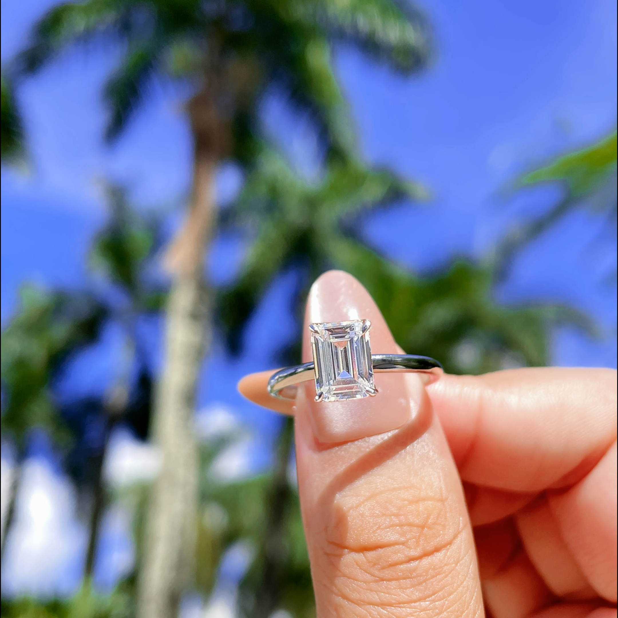 Emerald Cut Solitiare Silver engagement ring