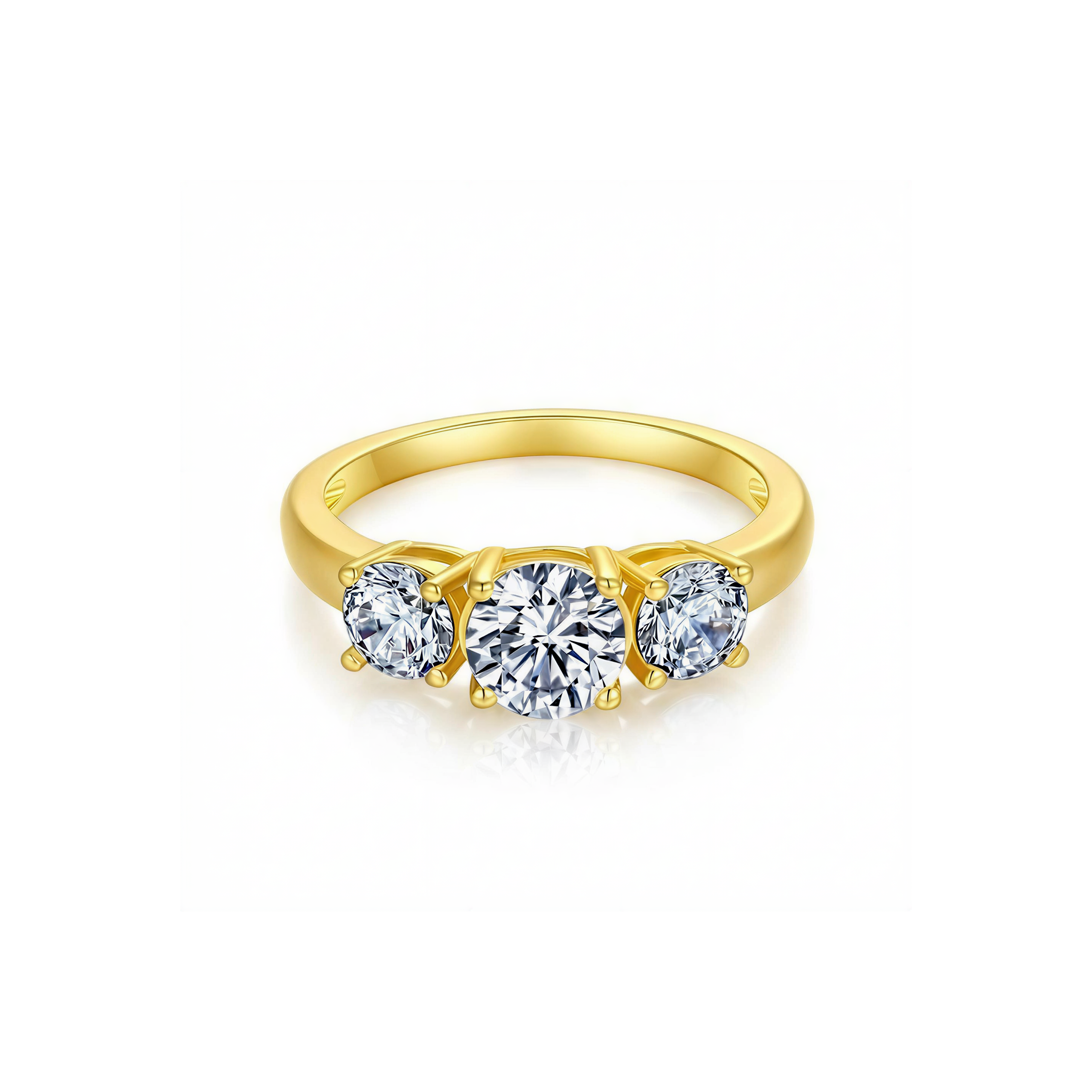 stunning gold trinity round cut engagement ring