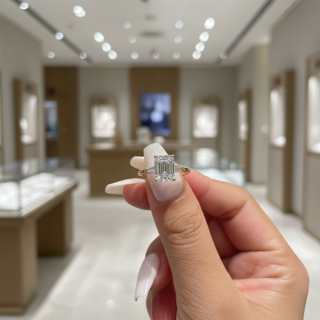 Emerald Cut Gold Three-Stone Engagement Ring