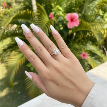 Gold Three-Stone Emerald Cut Engagement Ring