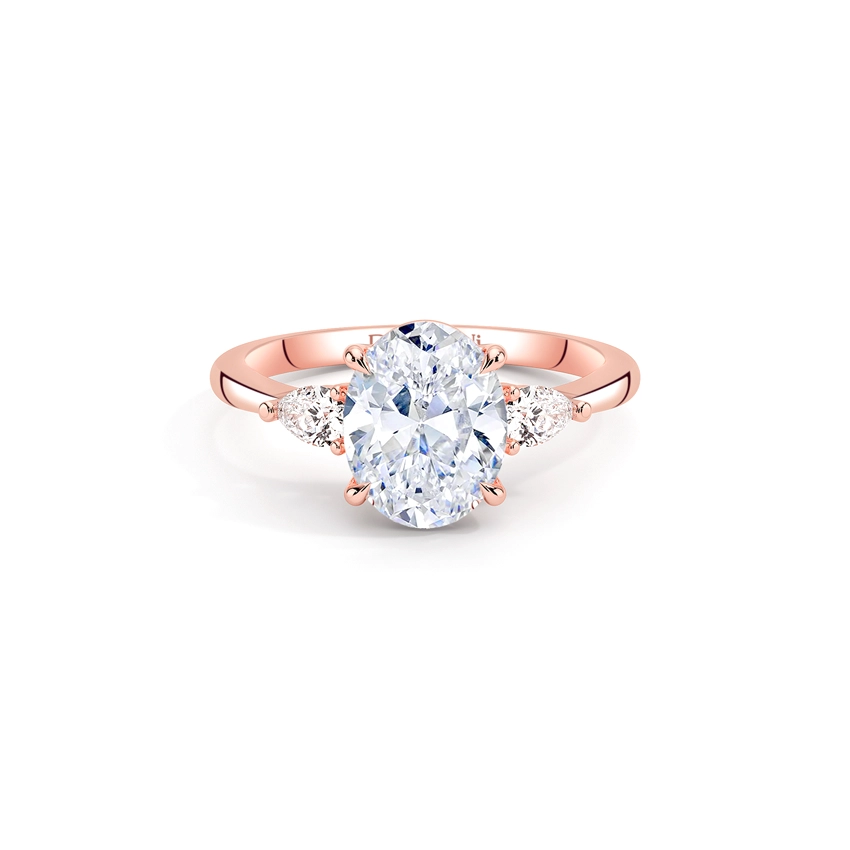Rose Gold Engagement Rings 3-Stone Oval Cut Wedding Rings