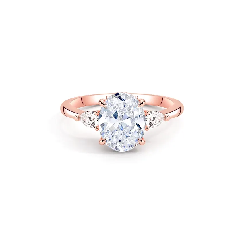 Rose Gold Engagement Rings 3-Stone Oval Cut Wedding Rings