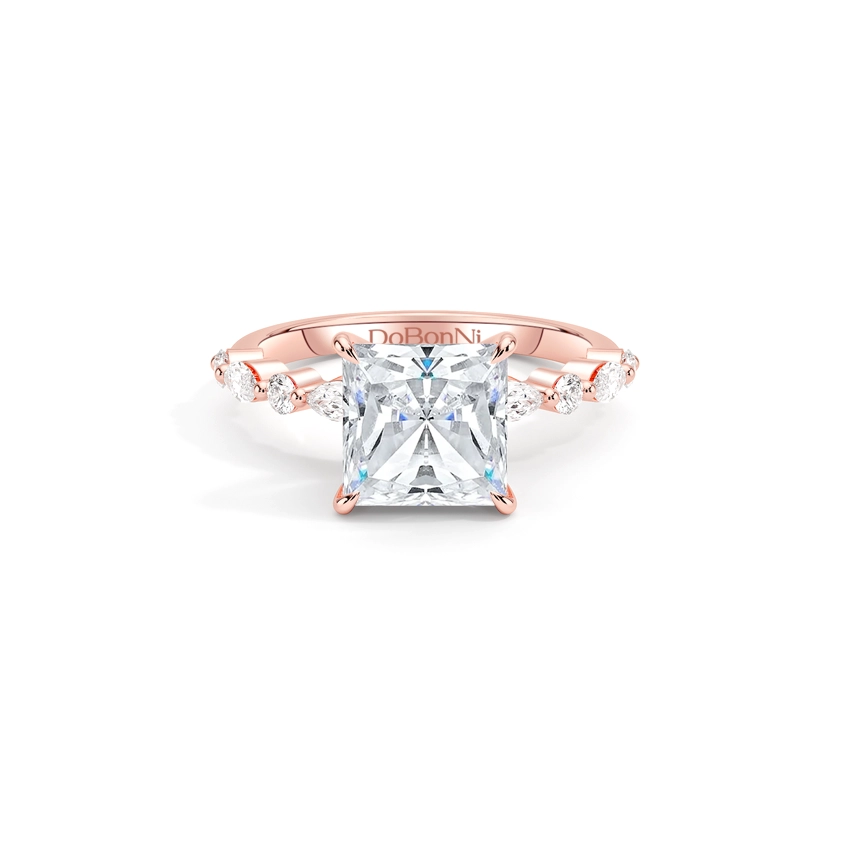 Rose Gold Ring Princess Cut Engagement Ring Wedding Band for Women