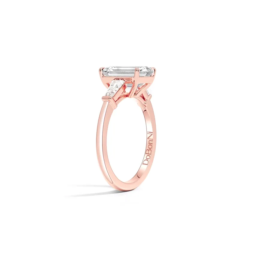 Rose Gold Three Stone Emerald Cut Engagement Ring