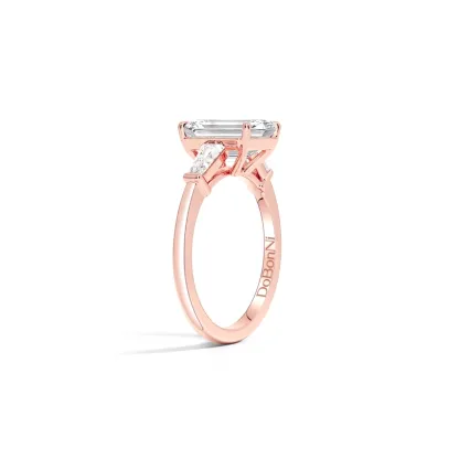 Rose Gold Three Stone Emerald Cut Engagement Ring