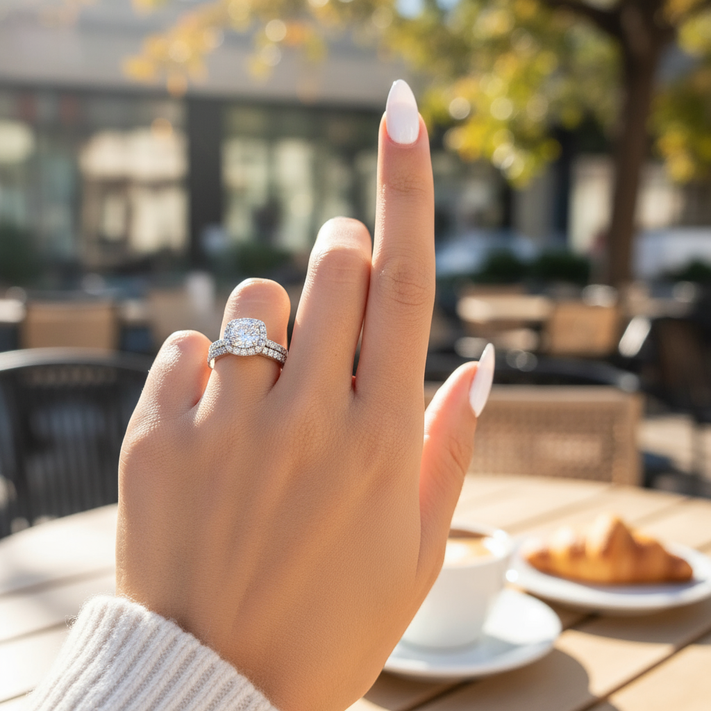 Silver Cushion Cut Wedding Ring