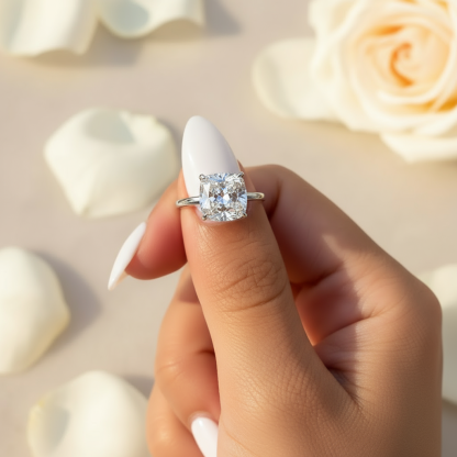 Stunning silver cushion cut engagement ring