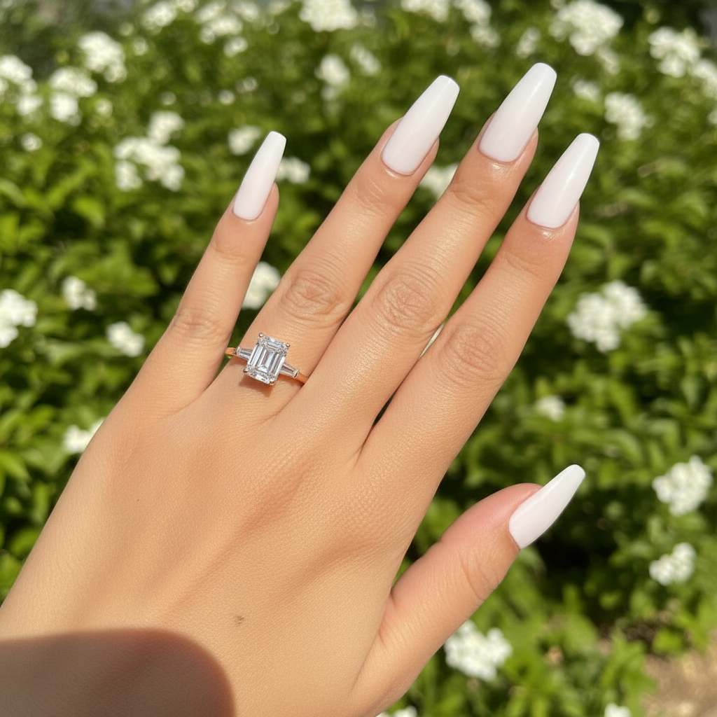 Three-Stone Emerald Cut Engagement Ring