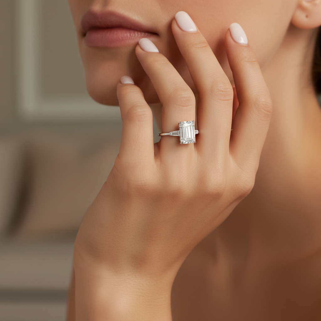 Three-Stone Emerald Cut Engagement Ring