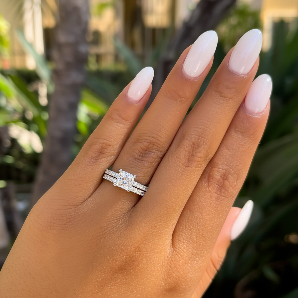 affordable princess cut silver wedding Ring