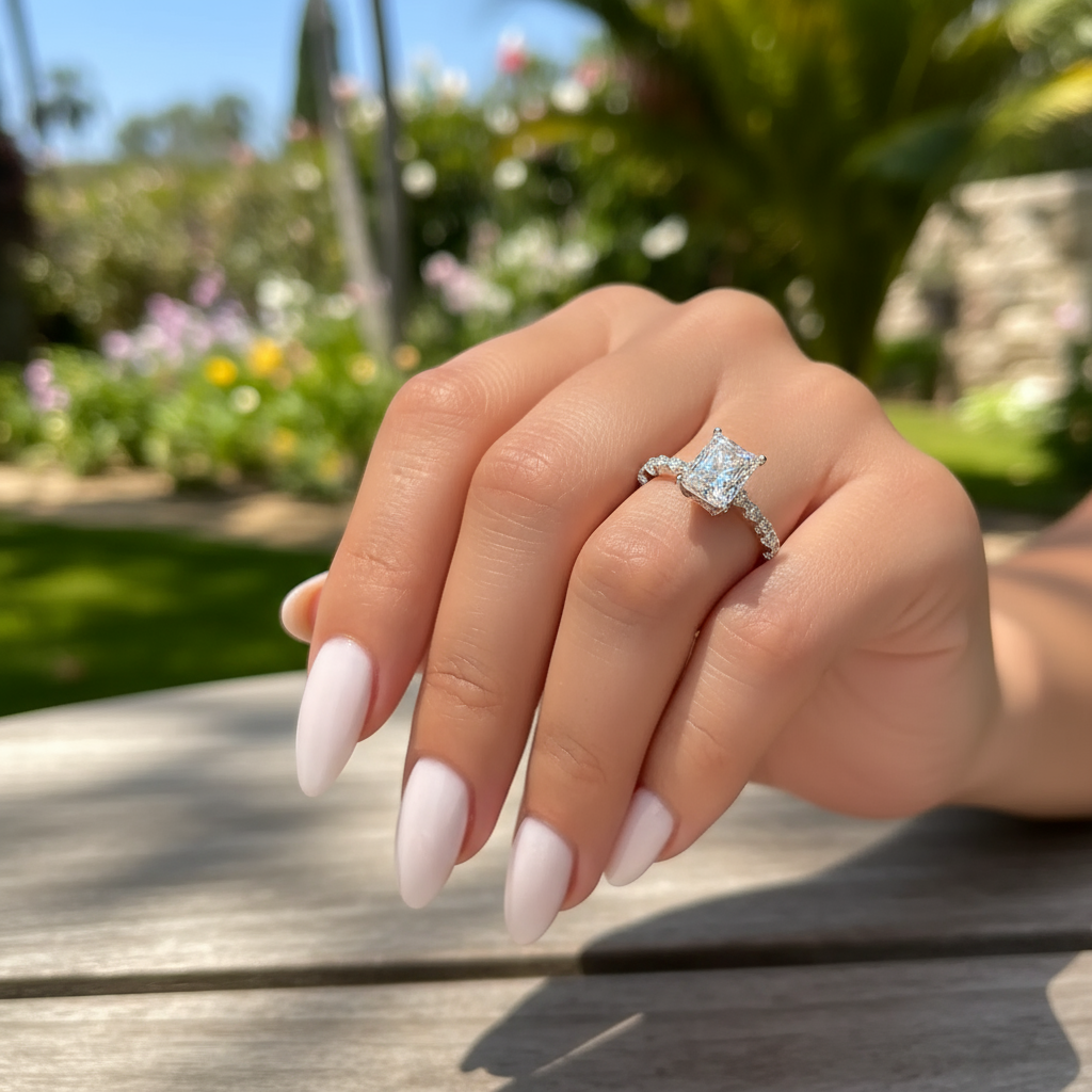 affordable radiant cut silver engagement ring